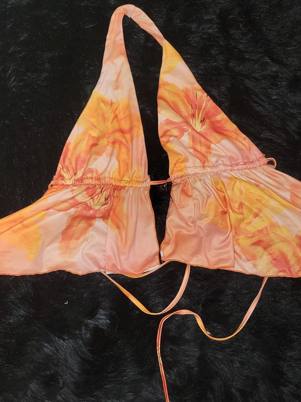 Floral Halter Tie-Back Top in Peach & Orange